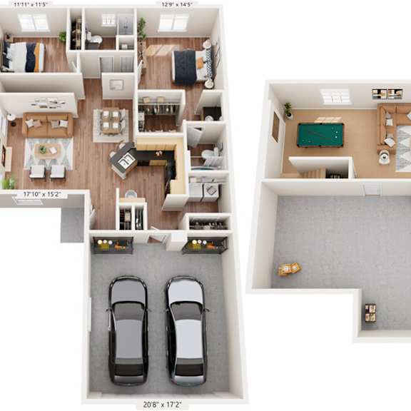 Thumbnail 1 of 11 Two Bedroom Ranch 3D Floor Plan at Lynbrook Apartment Homes and Townhomes, Elkhorn, Nebraska