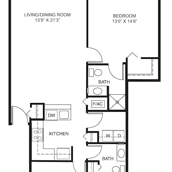 Thumbnail 2 of 12 Two bedroom 2D floor plan  at Lynbrook Apartment Homes and Townhomes, Elkhorn, NE, 68022