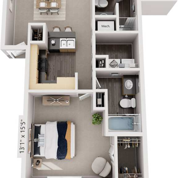 Thumbnail 1 of 12 Traditional Two Bedroom 3D Floor Plan at Lynbrook Apartment Homes and Townhomes, Elkhorn, NE