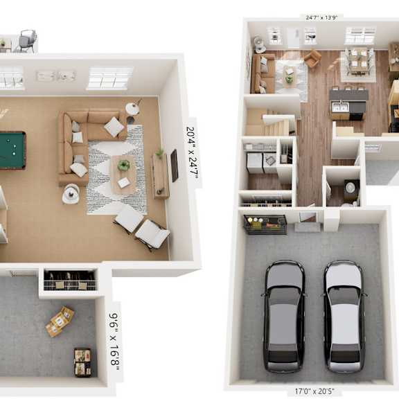 Thumbnail 1 of 15 Two Bedroom Two-story 3D Floor Plan at Lynbrook Apartment Homes and Townhomes, Elkhorn, 68022