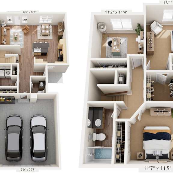 Thumbnail 1 of 15 Three Bedroom Two-story 3D Floor Plan at Lynbrook Apartment Homes and Townhomes, Elkhorn