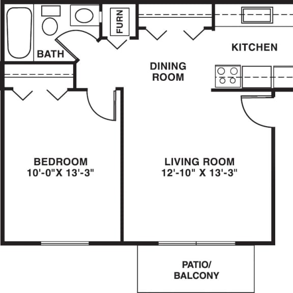 Thumbnail 2 of 8 One bedroom 2D floor plan at Madeira Apartments, Michigan