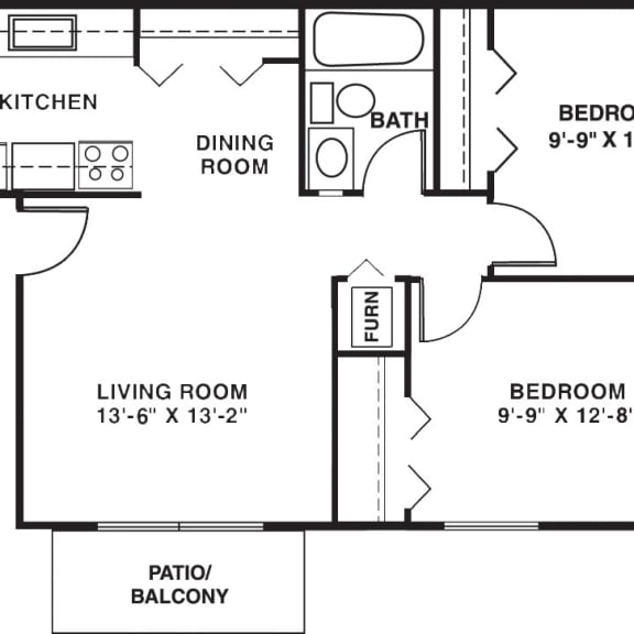 Thumbnail 2 of 9 Two bedroom 2D floor plan at Madeira Apartments, Michigan