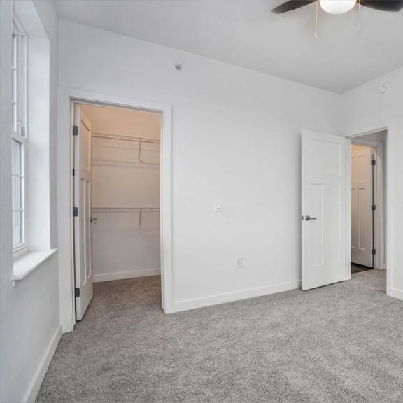 Thumbnail 9 of 9 a bedroom with a closet and a ceiling fan at Meadowbrooke Apartment Homes, Grand Rapids, MI