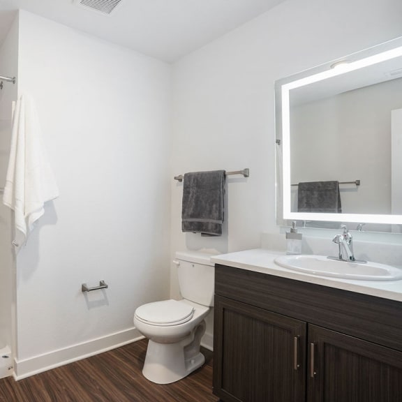 Thumbnail 9 of 11 a bathroom with a shower toilet and sink at Meadowbrooke Apartment Homes, Michigan