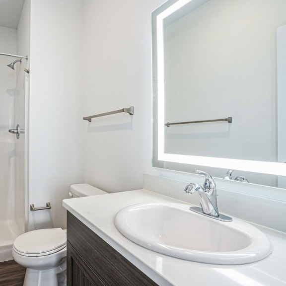 Thumbnail 11 of 11 a bathroom with a sink toilet and shower at Meadowbrooke Apartment Homes, Grand Rapids, Michigan
