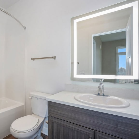 Thumbnail 7 of 8 a bathroom with a sink toilet and a mirror at Meadowbrooke Apartment Homes, Grand Rapids, 49512