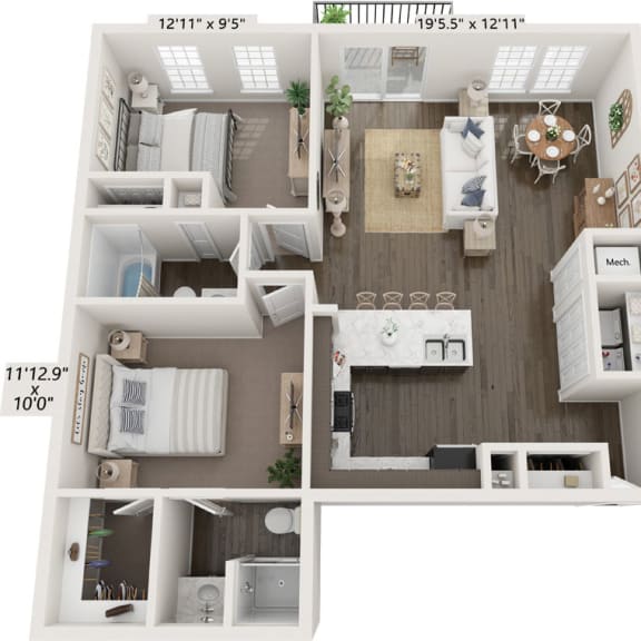 Thumbnail 1 of 11 Two Bedroom Beech floor plan at Meadowbrooke Apartment Homes in Grand Rapids, MI 49512