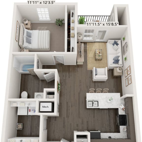 Thumbnail 1 of 10 One Bedroom Elm floor plan at Meadowbrooke Apartment Homes in Grand Rapids, MI 49512