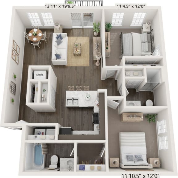 Thumbnail 1 of 12 Two Bedroom Grand floor plan at Meadowbrooke Apartment Homes in Grand Rapids, MI 49512