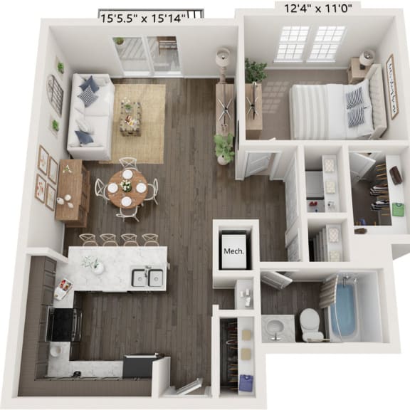 Thumbnail 1 of 8 One Bedroom Reed floor plan at Meadowbrooke Apartment Homes in Grand Rapids, MI 49512
