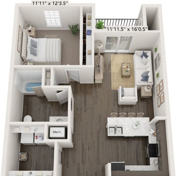 Thumbnail 1 of 12 One Bedroom Spruce floor plan at Meadowbrooke Apartment Homes in Grand Rapids, MI 49512