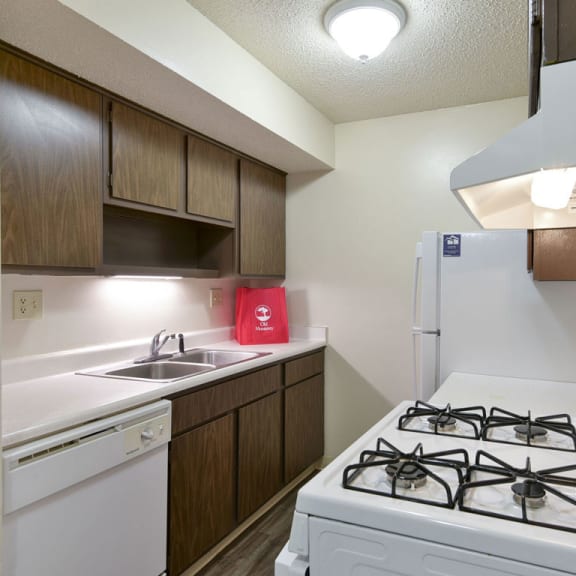 Thumbnail 6 of 11 a kitchen with a stove and a sink and a refrigerator at Old Monterey Apartments, Springfield