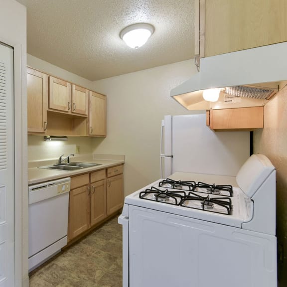 Thumbnail 5 of 11 a kitchen with a stove and a refrigerator at Old Monterey Apartments, Springfield