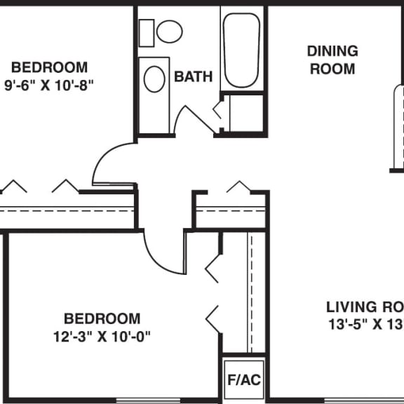 Thumbnail 2 of 8 Two bedroom alpine 2D floor plan at Old Monterey Apartments, Missouri, 65807