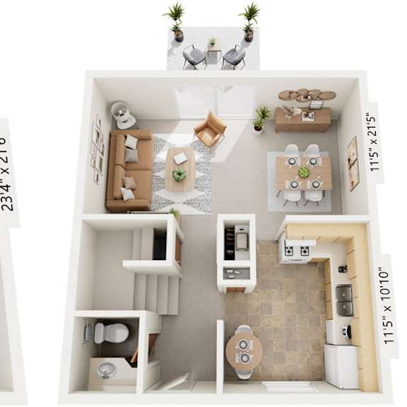 Thumbnail 1 of 14 Three-Bedroom Townhome 3D Floor Plan at Mount Royal Townhomes, Michigan, 49009