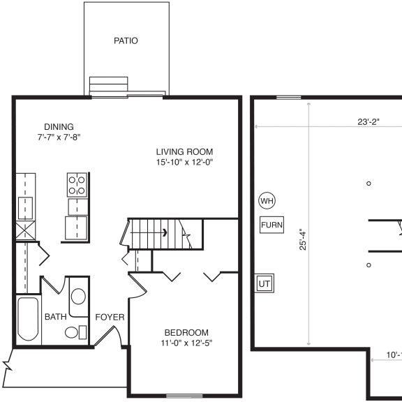 Thumbnail 2 of 9 One bedroom 2D floor plan at Mount Royal Townhomes, Michigan