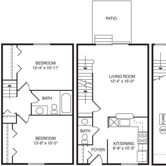 Thumbnail 2 of 7 Two bedroom 2D floor plan at Mount Royal Townhomes, Michigan