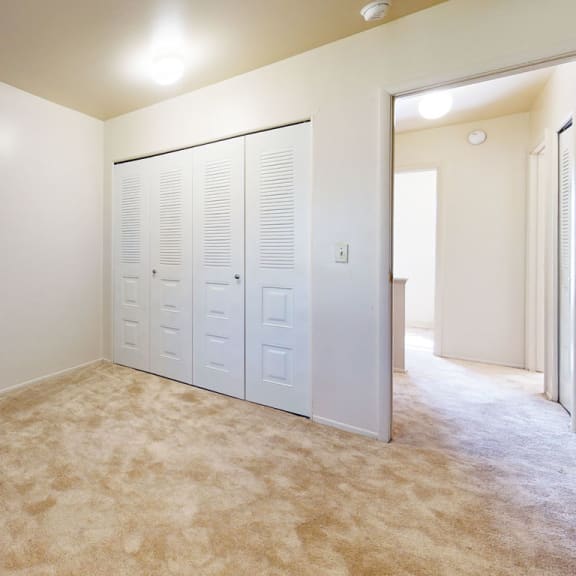 Thumbnail 11 of 13 a bedroom with two closets and a carpeted floor at Mount Royal Townhomes, Kalamazoo, 49009