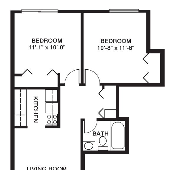 Thumbnail 2 of 13 Two bedroom 2D floor plan at Newport Village Apartments, Portage, MI