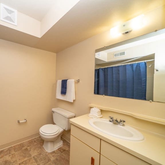 Thumbnail 10 of 14 a bathroom with a sink toilet and a shower at North Pointe Apartments, Indiana, 46514