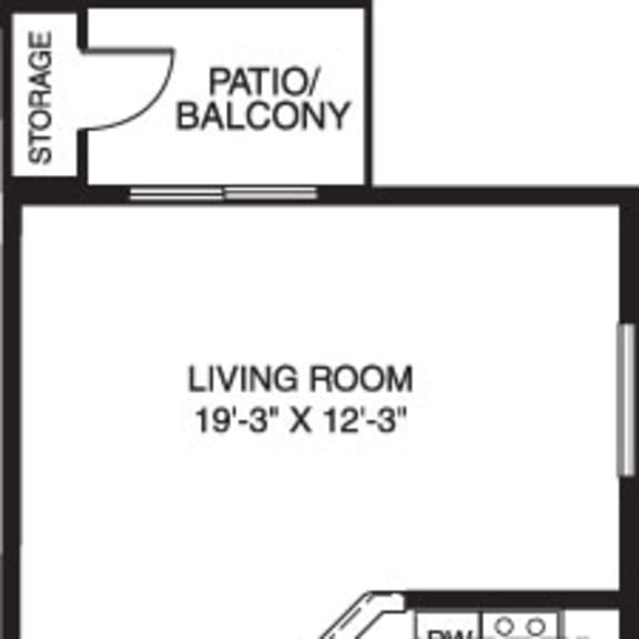 Thumbnail 2 of 5 One bedroom end 2D floor plan at North Pointe Apartments, Elkhart, IN, 46514