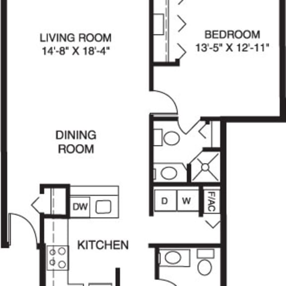 Thumbnail 2 of 17 Two bedroom, two bath 2D floor plan at North Pointe Apartments, Elkhart, IN, 46514