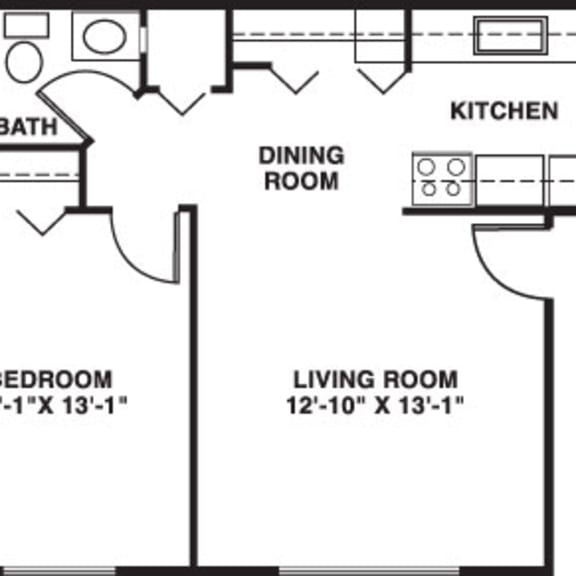 Thumbnail 2 of 9 One bedroom 2D floor plan  at Normandy Village Apartments, Michigan City, 46360