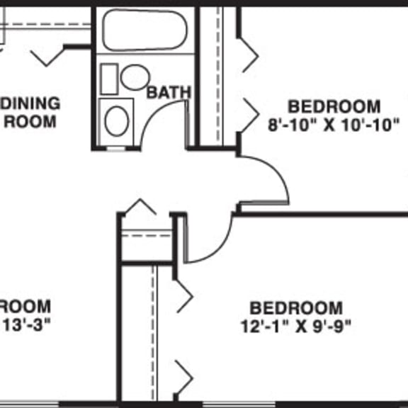Thumbnail 2 of 19 Two bedroom 2D floor plan  at Normandy Village Apartments, Michigan City, 46360