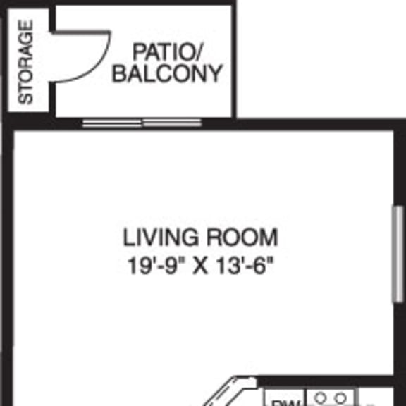 Thumbnail 2 of 11 One bedroom end 2D floor plan at Oak Shores Apartments, Oak Creek