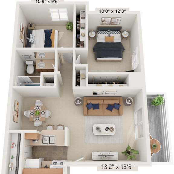 Thumbnail 1 of 8 Alpine Two Bedroom 3D Floor Plan at Old Monterey Apartments, Springfield, MO