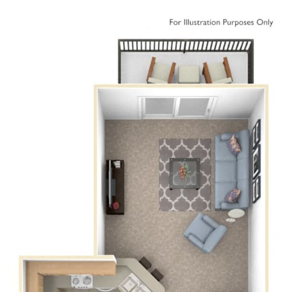 Thumbnail 1 of 6 One Bedroom Alpine Floor Plan at Trappers Cove Apartments, Lansing, MI, 48910