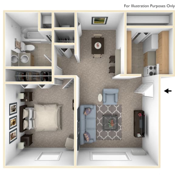 Thumbnail 1 of 9 Classic One Bedroom Floor Plan at Irish Hills Apartments, South Bend, IN
