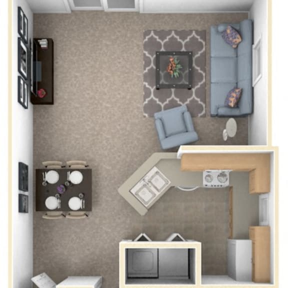 Thumbnail 1 of 7 One Bedroom One Bath End Floorplan at Hurwich Farms Apartments, Indiana