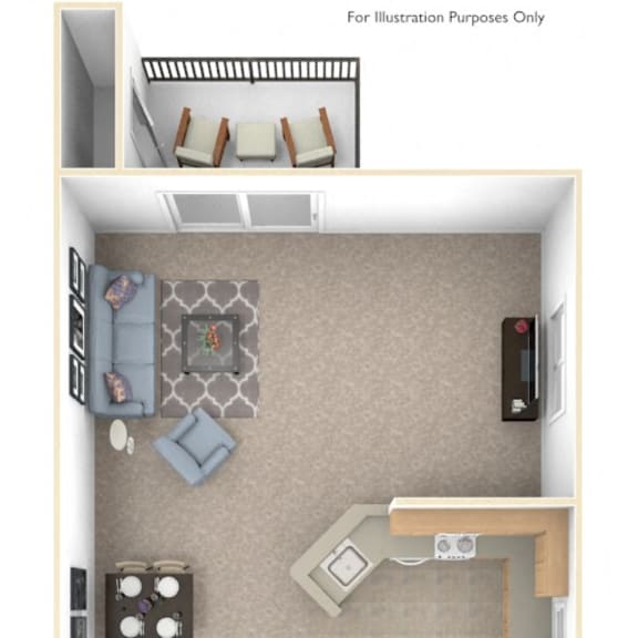 Thumbnail 1 of 7 One Bedroom End Floor Plan at Windmill Lakes Apartments, Holland, MI, 49424