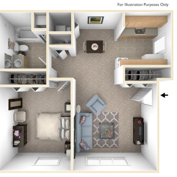 Thumbnail 1 of 6 One Bedroom - Expanded Floor Plan at Walnut Trail Apartments, Michigan, 49002