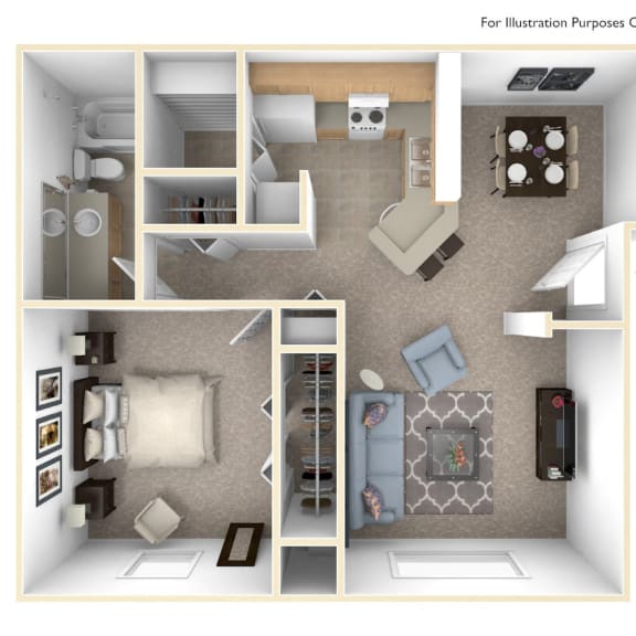 Thumbnail 1 of 6 One Bedroom Madrid Floor Plan at Trappers Cove Apartments, Lansing, 48910