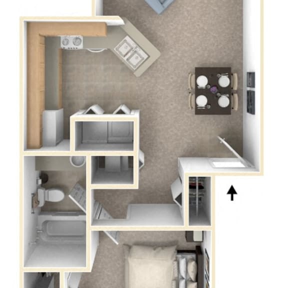 Thumbnail 1 of 13 One Bedroom One Bath Floor Plan at Arbor Lakes Apartments, Elkhart, IN
