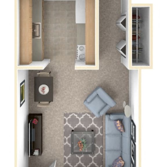 Thumbnail 1 of 11 One Bedroom One Bath Floor Plan at Newport Village Apartments, Portage, MI, 49002