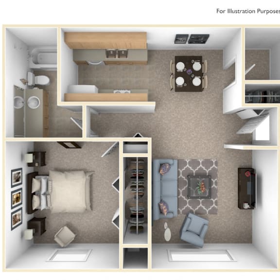 Thumbnail 1 of 7 One Bedroom Seville Floor Plan at Trappers Cove Apartments, Lansing, Michigan