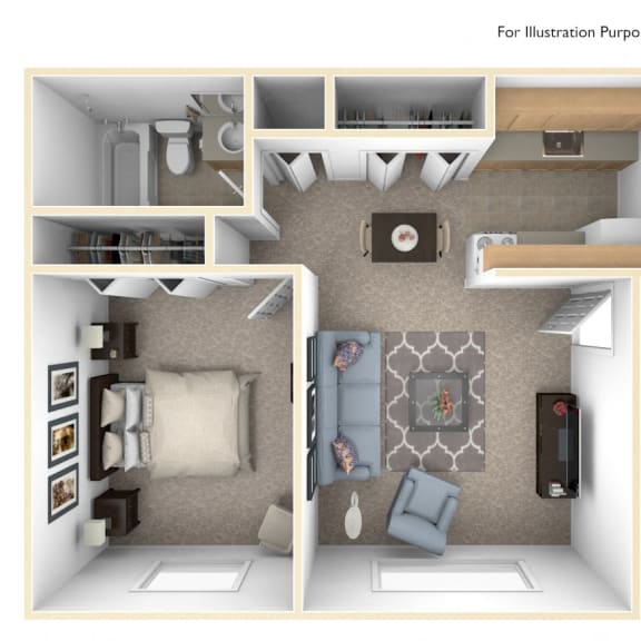 Thumbnail 1 of 8 One Bedroom - Standard Floor Plan at Wood Creek Apartments, Kenosha