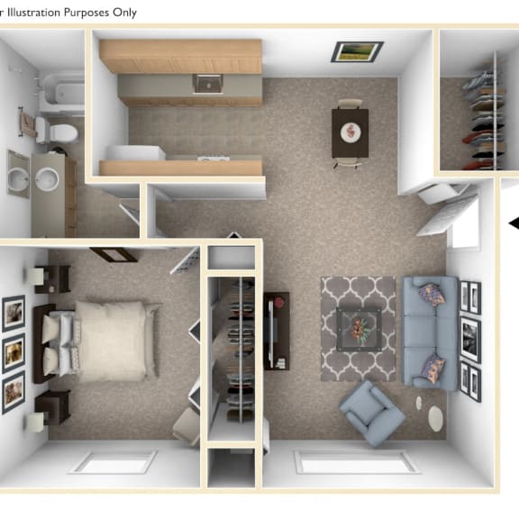 Thumbnail 1 of 10 One Bedroom Floor Plan at Seville Apartments, Kalamazoo, Michigan