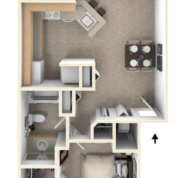 Thumbnail 1 of 10 One Bedroom One Bath Floorplan at Emerald Park Apartments, Kalamazoo, Michigan