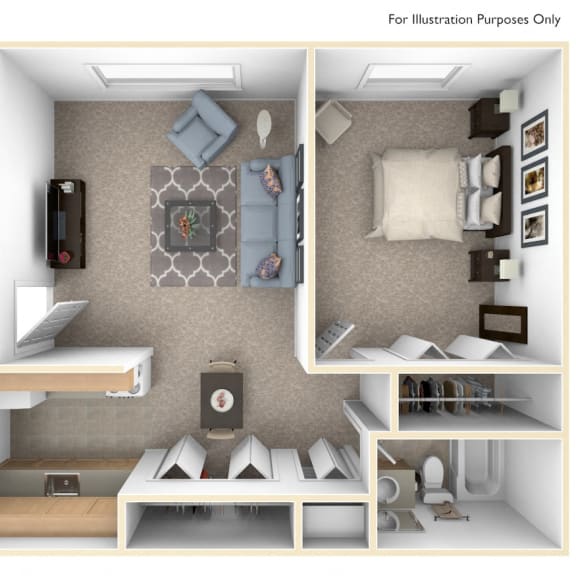 Thumbnail 1 of 14 One Bedroom One Bath Floorplan at Glen Oaks Apartments, Michigan
