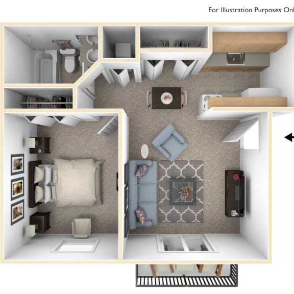 Thumbnail 1 of 8 One Bedroom One Bath Floor Plan at Madeira Apartments, Michigan