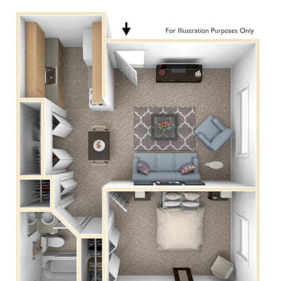 Thumbnail 1 of 7 One Bedroom Floor Plan at Brookside Apartments, Michigan, 49037