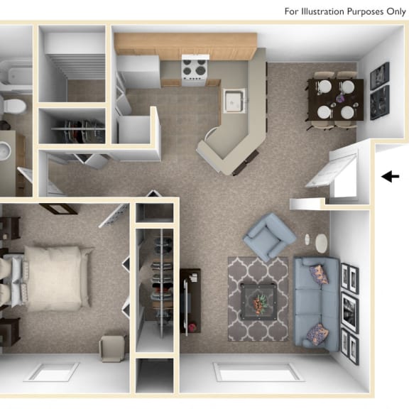 Thumbnail 1 of 4 1 Bed 1 Bath One Bedroom Seville Floor Plan at South Bridge Apartments, Indiana, 46816