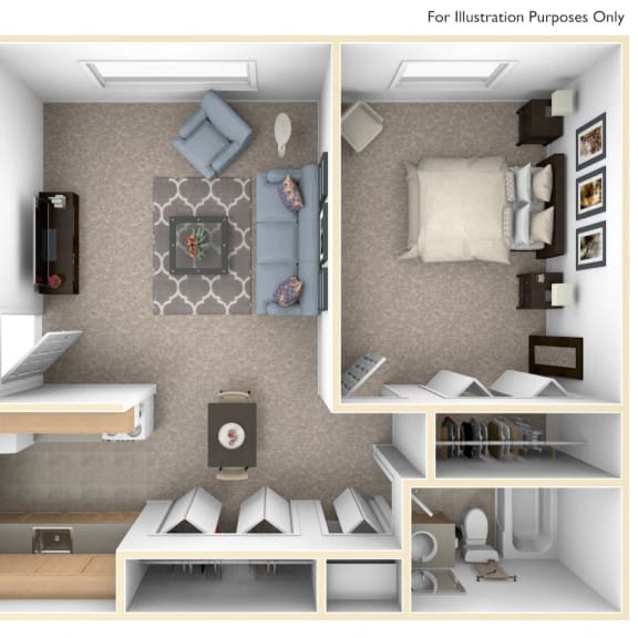 Thumbnail 1 of 17 One Bedroom One Bath Floorplan | 547-563 Sq. Ft. at Fairlane Apartments, Springfield, Michigan