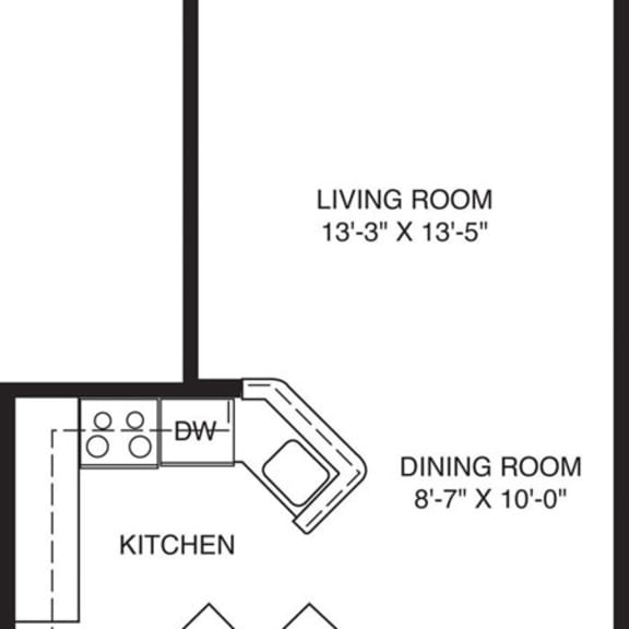 Thumbnail 2 of 7 One bedroom 2D floor plan at Orchard Lakes Apartments, Toledo, 43615