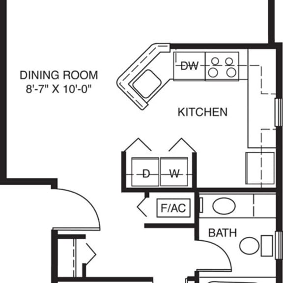 Thumbnail 2 of 5 One bedroom end 2D floor plan at Orchard Lakes Apartments, Toledo, 43615